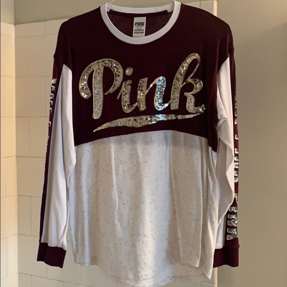 PINK long sleeve with silver lettering
